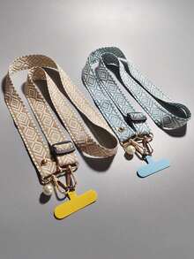 条纹珍珠吊坠挂绳，兼容手机壳，多功能配件 - 格紋線條頸繩 - 查看 7