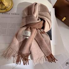 100% Wool Plaid Scarf, Versatile British Style Colorblock Warm Shawl Wrap, Winter - Khaqiq - View 6