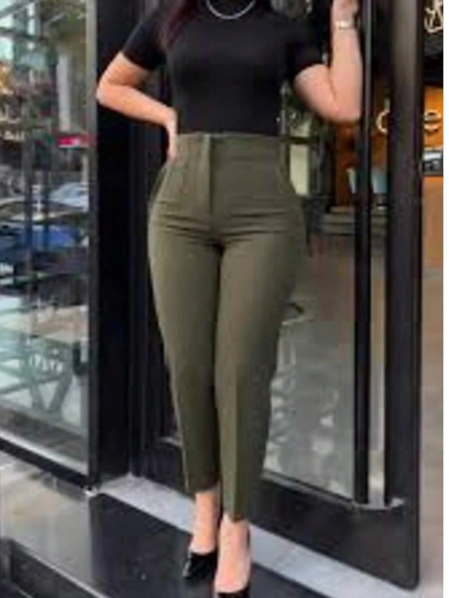 Pantalón de vestir con pinzas en cintura - Verde Oscuro - Ver 1