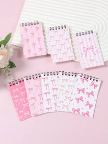 8pcs Mini Pink Bow Spiral Notebooks, Suitable As Party Favors, Pink Bow Mini Notebooks, Pink Bow Birthday Party Gifts, Game Rewards, Baby Shower Gifts, Gender Reveal Party Gifts, Pink Bow Party Decorations, Bow Decorations, Pink Bow Birthday Party Supplies, Portable Pocket Mini Notebooks - Bow - View 3