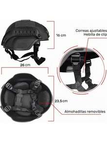 Casco táctico Airsoft Paintball Mich 2001 con NVG y rieles laterales, casco de paintball táctico ajustable para protección militar, casco táctico militar Airsoft Paintball protector de cabeza con soporte para cámara de acción de visión nocturna - Negro - Ver 4