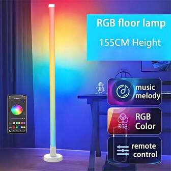 Smart RGB LED Corner Floor Lamp 155CM 16 Million DIY Colors & 200+ Scene, Music Sync, App & Remote Control,Color Changing Ambient Mood Lighting For Living Room, Bedroom, Gaming Room