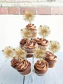 30pcs Gold Glitter Cupcake Toppers With Heart Cutout - Glitter Ribbon Cocktail Picks, Suitable For Birthday - Multicolor - View 5