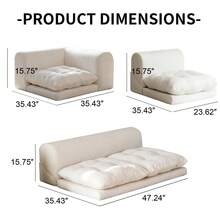 Modular Sofa Bed, French-Style Tatami Sofa, With L-Shaped Armrests, Adult Floor Sofa Mattress, Foldable Comfortable Lounge Mattress, With Pillows, Suitable For Living Room, Bedroom, Office - 白色 - 查看 4