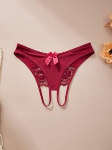 3pcs/Pack Women's Sexy Open Crotch Panties, Comfortable & Elegant, Breathable Soft Lace Trim With Cute Bow, Romantic Couple Gift - Multicolor - View 6