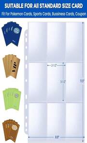 Fabmaker 36pack Trading Card Sleeve, Holds 648 Cards, 9 Pocket Card Sleeves Binder Sheets For 3 Ring Binder, 11 Holes Trading Card Binder Sleeves Fit For MTG, Baseball, Game, Business Cards, Coupon - ColorA - 查看 2