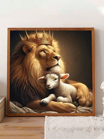 Kit de pintura de diamantes 5D, León majestuoso y cordero, que incluye herramientas de perforación de puntos y arcilla, pintura por números, adecuado como arte hecho a mano para el tiempo libre, decoración del hogar