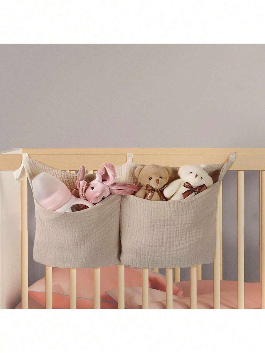 1 pieza Bolsa de almacenamiento de pañales para cuna de bebé, Bolsa de pañales para el lado de la cama del bebé, Bolsa colgante para cochecito con doble bolsillo, Bolsa de pañales con doble compartimento para biberón, mordedor, juguete, regalo para baby shower - Multicolor - Ver 1