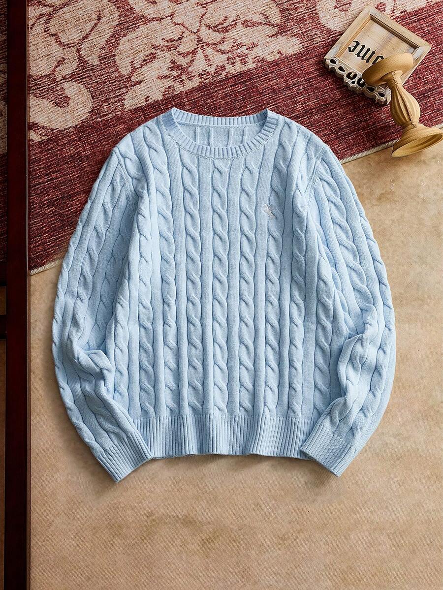 Áo len dệt kim dài tay dáng rộng thoải mái hàng ngày thời trang nam - Màu xanh nhạt - Xem 1