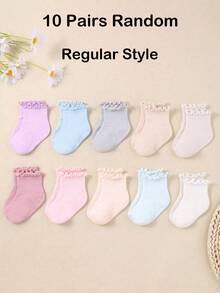 20/10 Pairs Fashionable Baby Girl Socks With Ruffle Design | Simple & Casual Style Ruffle Socks | Pink Color Series Socks | Suitable For All Seasons | Baby Socks | Newborn Socks | Toddler Socks | Halloween Decor Thanksgiving Christmas Xmas Gift - Multicolor - View 10