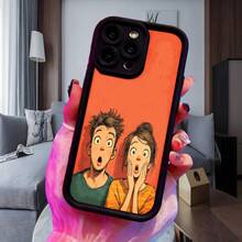 Cubierta de telefono con diseño de dibujos animados pareja sorprendida color rojo para uso diario en casa y oficinaAplicable a teléfonos Apple y Galaxy. - Burdeos - Ver 4