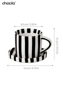 choxila 1 Set nordischer Stil Streifen Keramik Tasse & Untertasse Set, Ins Stil rund zylindrische amerikanische Latte Kaffeetasse & Untertasse Set, Trinkglas Tasse & zarte Teekasse & Untertasse Set für den Heimgebrauch oder Nachmittagstee - Tasse - Übersicht 12