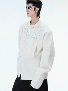 UE CulturE Snowy Wonderland, Niche, Sparkling, Diamond Studded Sweater, Cardigan, Loose New Year Atmosphere Jacket Ins - 白色 - 查看 2