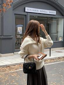 1 chiếc áo khoác cardigan nữ màu trơn, chất liệu giả len, có khóa kéo, phù hợp mặc ở nhà, hàng ngày, đi học, đi nghỉ mát, màu trắng mùa thu. - trắng - Xem 4