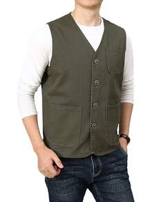 Men's Casual Outdoor Cotton Vest Lightweight Breathable Multi-Pocket Fishing Travel Vests OutwearChristmas IQWV - 02-綠色 - 查看 12
