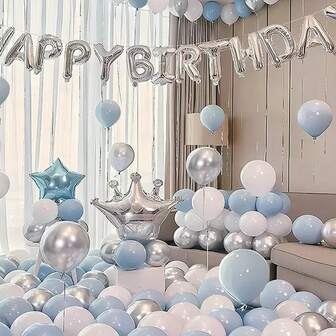 55pcs Birthday Party Balloon Decoration Set Balloons Birthday Decor For Simple Pink Blue Purple Foil Balloons Latex Balloon For Themed Party Birthday Decors Wholesale