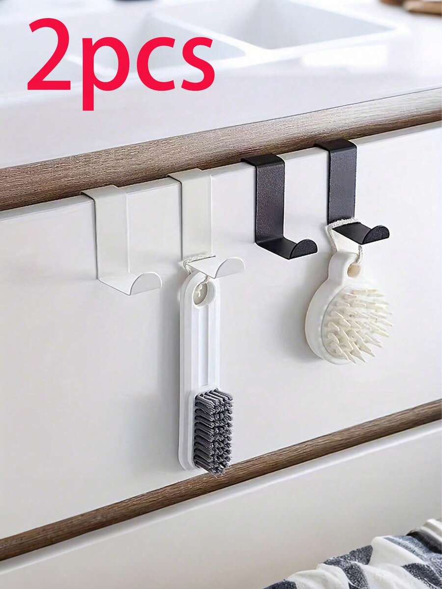 2pcs Kitchen Cabinet/Wardrobe Door Hooks, Nail-Free Stainless Steel S-Shaped Hanging Hooks, Dual-Use Coat Hooks - Multicolor - View 1