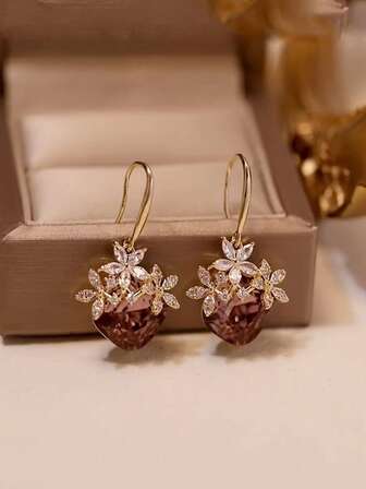 1对紫色花朵耳环，优雅艺术独特女士耳环