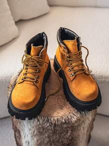 男士增高鞋高帮靴，复古美式工装靴 - 黃棕 - 查看 7