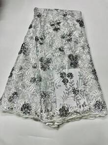 5 Yards/Piece 2025 New Fashion High-Quality Blue/Purple Sequin Floral Embroidered Lace Mesh Fabric, Suitable For African/Nigerian/French Red/Silver Women's Wedding Party Evening Dress Making, Clothing Sewing, Home DIY Decor Fabric, 1 Yard Ladies Garment Handcraft Sewing Thin Mesh Lace Cloth - Multicolor - View 11