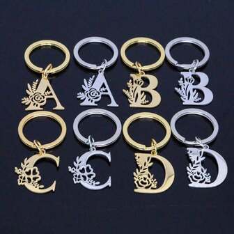 1pc New Stainless Steel Hollow 26 English Letter Pendant Keychain, Versatile A-Z Key Chain Accessory