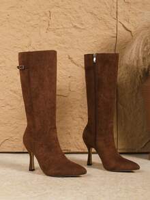 Fall/Winter Sexy Fashion Suede Pointed Toe High Heel Coffee Color Knee-High Boots For Women - Coffee Brown - View 6