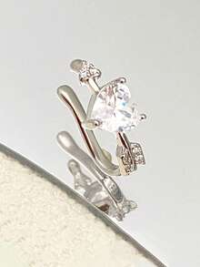 1pc Minimalist Unique Rhinestone Heart-Shaped Ear Clip, Suitable For Men And Women, Elegant Christmas/Birthday Gift - Multicolor - View 4