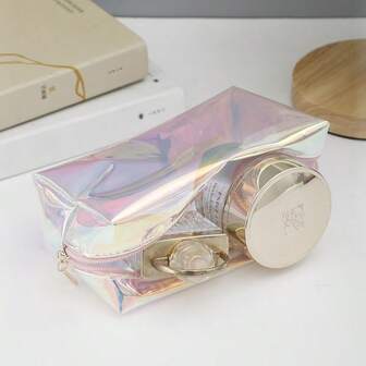 Korean Style Large Capacity PVC Iridescent Makeup Bag, Portable Zipper Pouch, Laser TPU Cosmetic Storage Bag