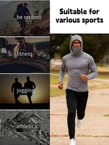 OKP 3-Pack Men's Solid Sunscreen Hooded Long Sleeve Shirt With Face Mask Quick-Drying Compression Sportswear Long Hoodie,Fishing Sun Protection Shirt,Uv Protection Clothing,Outdoor Clothing,For Outdoor Activities,Running & Fitness