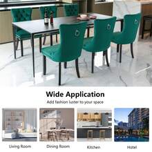 4 Piece Set Velvet Upholstered Dining Chairs, Wingback Side Chairs Button Tufted With Solid Wood Legs For Kitchen,Dining Room. - 綠色 - 查看 9