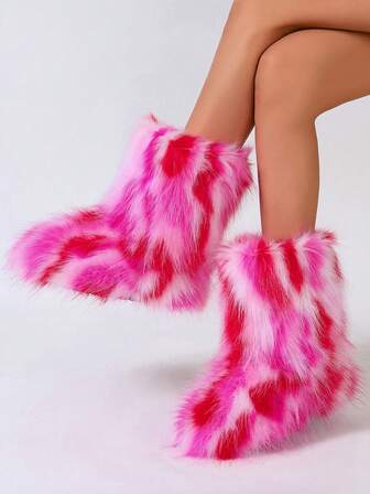 New Plush Ankle Boots, Warm Faux Thermal Lined Mid-Calf Boots, Fashionable & Cute Snow Boots For Winter