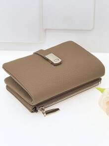 MINGYOU 女士短款柔软PU皮革大容量钱包，多功能多层钱包，优雅磁扣闭合，多卡位手拿包，拉链零钱包，柔软轻便，方便携带，适合派对、约会、节日礼物 - 駝色 - 查看 6