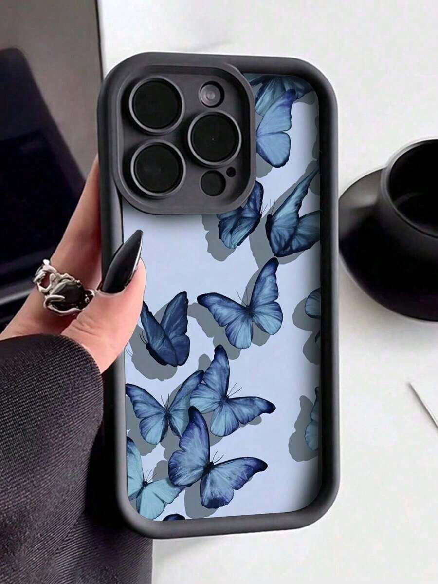 Ilumina tu con una funda de teléfono simple y gruesa con patrón de mariposas, compatible con 11/12/13/14/15/15pro/15 Plus/15 Promax/7plus/8plus/X/Xs Max/Xr/11pro/12pro/13pro/14pro/12mini/13mini/11promax/12promax/13promax/14promax/14plus/6/6s/6plus/7/8/Se& Galaxy/A54/A14/A12/A13/A15/A32/A33/A24/A52S/S20/S21/S22/S23/S24/S23Plus/S24ultra Funda para smartphone con diseños variados - Negro - Ver 1