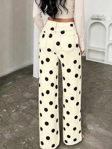 Jeans a gamba dritta da donna stile bohémien con pois bianchi, novità 2025