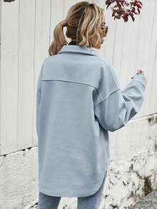 Chaqueta Con Solapa Para Mujer, Chamarra Informales Para Mujer, Con Solapa, Chamarra De Invierno Con Un  Solo Botonadura, Chamarra Cálido - Azul - Ver 6