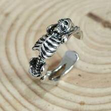 1 pieza Anillo abierto con diseño de calavera y esqueleto estilo retro, anillo a juego con todo para hombres de estilo punk oscuro - estilo calavera - Ver 3
