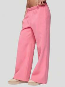 Women's Wide Leg Sweatpants Elastic Waist Low Rise Solid Color Pants Causal Lounge Trousers With Pockets Baggy Pants Athletic Jogger Workout Pants Y2k Track Pants Streetwear - 粉色 - 查看 2