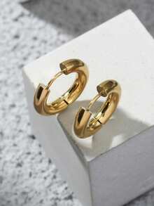 1 Pair Minimalist Round Hoop Earrings, Suitable For Casual Daily Wear, Elegant Simplistic European & American Style, Essential Earrings For Men - Yellow Gold - View 1