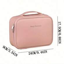 Premium Travel Makeup Organizer Bag: Large Waterproof PU Leather Cosmetic & Toiletry Storage With Adjustable Dividers, Brush Compartment, And Convenient Handle - Ideal For Holiday Travel - Hồng - Xem 3