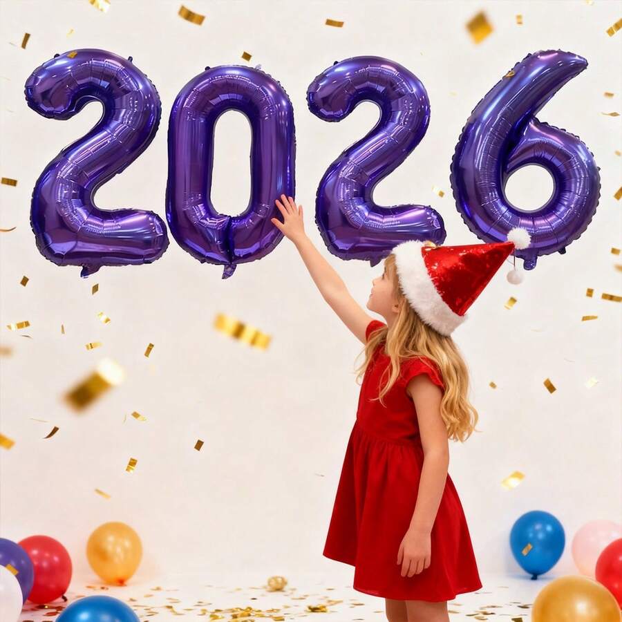 每套5个。32英寸气球,印有数字2026,紫色聚乙烯薄膜气球,生日派对装饰,适用于生日、毕业典礼、新年派对、家庭聚会和节日装饰。 - 彩色 - 查看 1