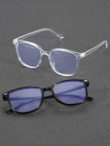 2 piezas Gafas de montura cuadrada de plástico, estilo moderno y sencillo, básicas perfectas para uso casual, transparentes, ideales para volver al colegio, vida diaria, oficina, lectura, ver la televisión, jugar a videojuegos, decoración de teléfono - Multicolor - Ver 5