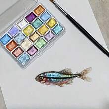 20色水彩颜料套装，金属水彩颜料套装，闪光水彩颜料盒，珠光水彩颜料套装，适合艺术家和绘画爱好者 - D - 查看 5