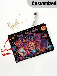 Customizable Name Makeup Bag, Personalized Tarot Card Storage Pouch, Suitable For Magical Girl Theme Party Gifts, With Zipper Storage Pocket, Applicable For Cosmetics And Toiletries - Multicolor - View 4