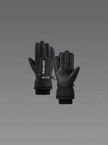 Winter Thermal Lined Letter Pattern Hook And Loop Gloves - Multicolor - View 13