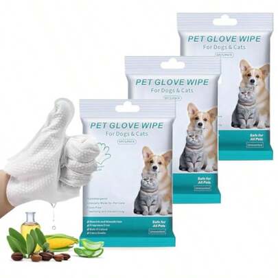 Mumoo Bear Pet Glove Wipes For Dogs Cats Dog Cleaning Gloves Dog Wipes Cleaning Deodorizing Extra Thick Unscented Rinse Free Nourish Fur Glove Wipes For Daily Care And Traveling24pcs 4 Pack