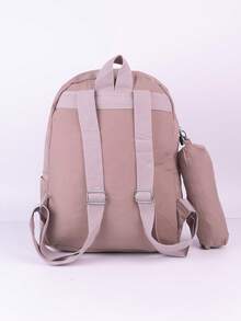 Backpack And Pencil Case Kit For Youth/College, Small, Waterproof Nylon, Plain, C306 - Màu be - Xem 4