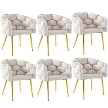 Dining Set (7 Pieces), 140 X 80 Cm Table With 6 Chairs, Modern Kitchen Set, Chairs With Gold Metal Legs, Modern Table With Marble Top And Gold Legs - Beige + Gold + White - View 2