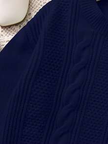 Girls' Casual Solid Color Pullover Knit Sweater, Warm For Autumn/Winter - Navy Blue - View 4