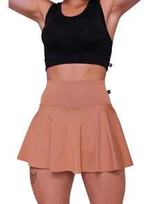 Women's High-Waisted Ruffled Short Skirt For Fitness, Gym, And Sports In Spandex - Camel - Ver 4