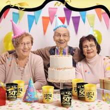D50 Pcs Happy 50th Birthday Cups 12 Oz 1974 Birthday Party Cups Gold And Black Plastic Stadium Cups Reusable Drink Tumblers Drinkware For Men Woman 50 Years Birthday Party Decorations Plies - 金黑 - 查看 3